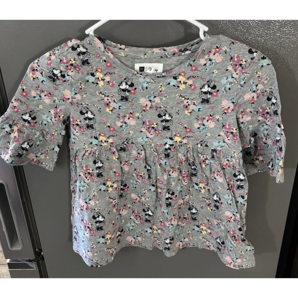 Gap Kids Disney Minnie Mouse Floral Peplum Top Girls Size 10 Shirt Gray Floral‎